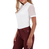 Modern Ladies Show Top with a cotton collar, made in a soft and sporty, technical material which provides the right amount of stretch. A comfortable and stylish show shirt which also breathes. Machine washable 

Teardrop Crystal on Back

Mesh under sleeve for venting

Breathable 

Cotton collar with press snaps

92% nylon and 8% spandex 

Quick Dry

Comfortable Fit