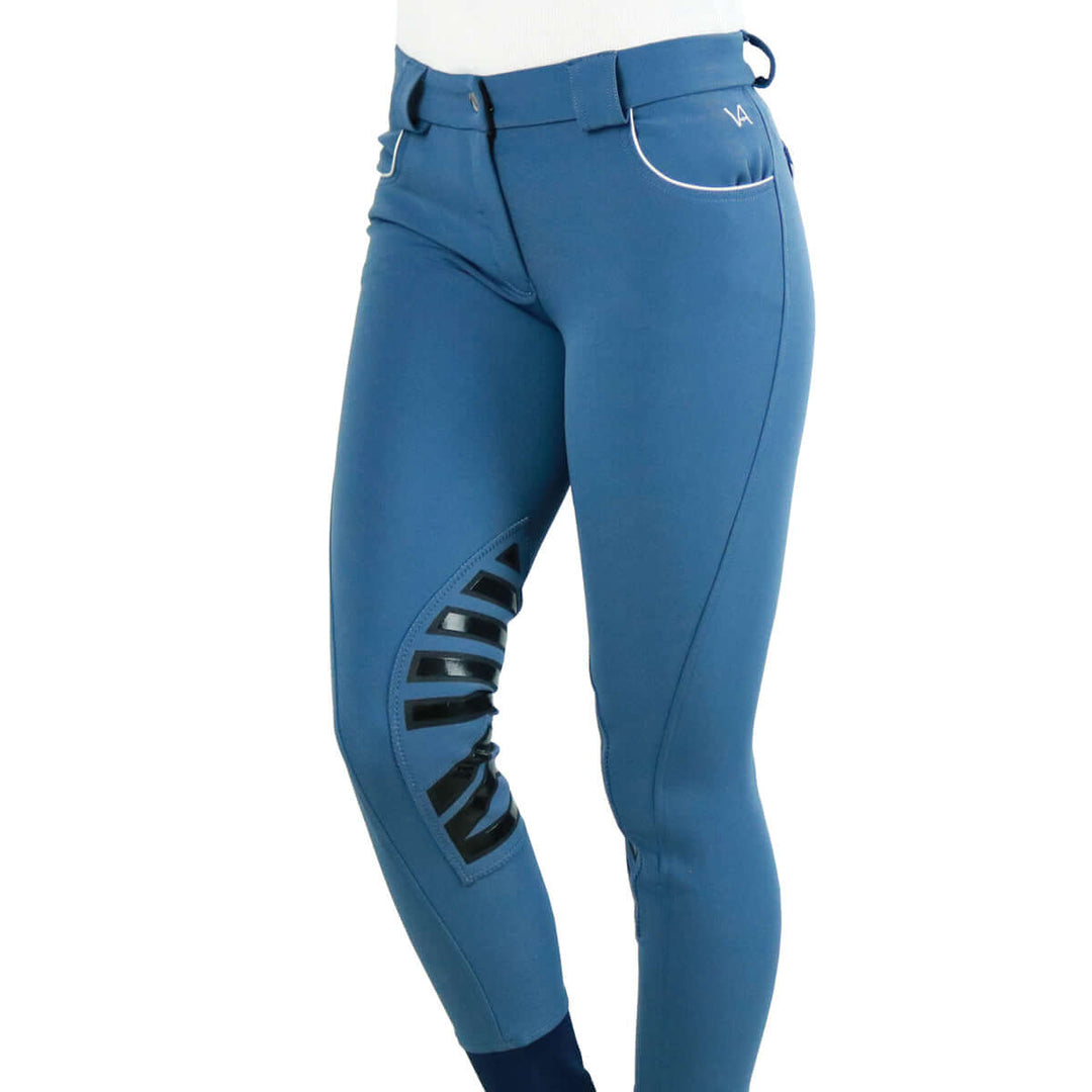 Stretch microfibre fabric for the most flattering fit on many body types. Keep their shape and don't fade out. Ride after ride, wash after wash.
Grip knee patches for maximum grip and comfort.
Silicone logo printing on the inside of the waistband to help breeches stay in place and shirts tucked in.
Comfort sock bottom to prevent rubbing around the ankle.
Contrast piping on front and rear pockets.