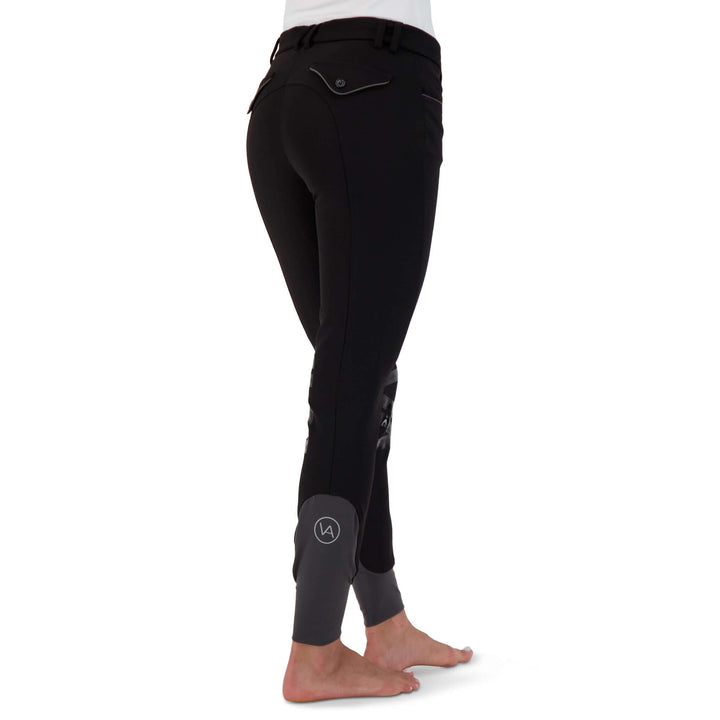 Stretch microfibre fabric for the most flattering fit on many body types. Keep their shape and don't fade out. Ride after ride, wash after wash.
Grip knee patches for maximum grip and comfort.
Silicone logo printing on the inside of the waistband to help breeches stay in place and shirts tucked in.
Comfort sock bottom to prevent rubbing around the ankle.
Contrast piping on front and rear pockets.