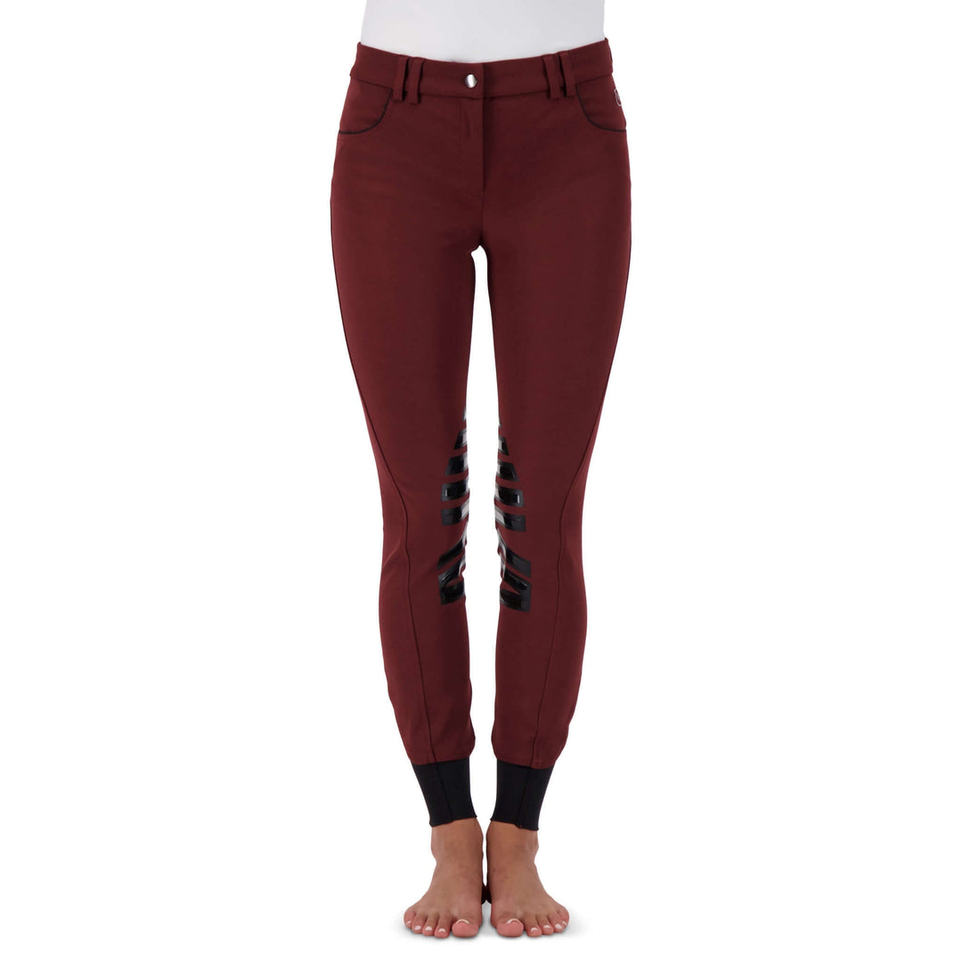 Stretch microfibre fabric for the most flattering fit on many body types. Keep their shape and don't fade out. Ride after ride, wash after wash.
Grip knee patches for maximum grip and comfort.
Silicone logo printing on the inside of the waistband to help breeches stay in place and shirts tucked in.
Comfort sock bottom to prevent rubbing around the ankle.
Contrast piping on front and rear pockets.